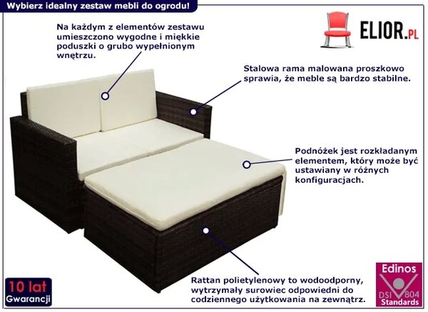2-cz. brązowy komplet rattanowy do ogrodu x S3-B41