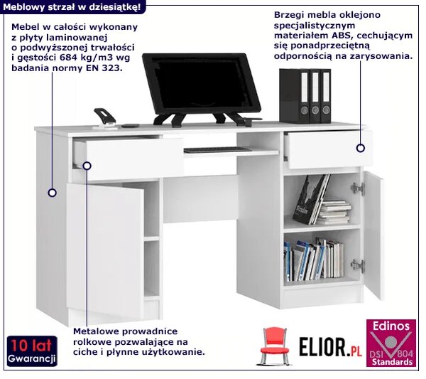 Białe skandynawskie biurko z szufladami G0-L66