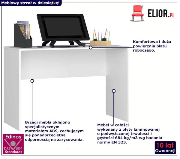 Białe biurko komputerowe klasyczne H1-P87