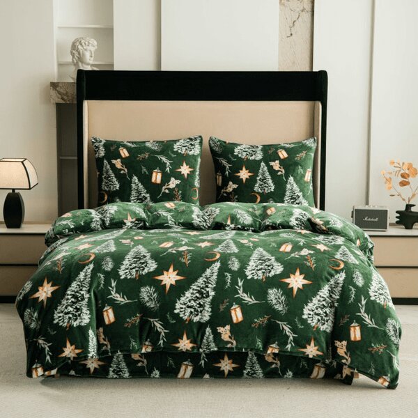 Pościel z mikropluszu GREEN CHRISTMAS zielona Rozmiar pościeli: 70 x 90 cm | 140 x 200 cm