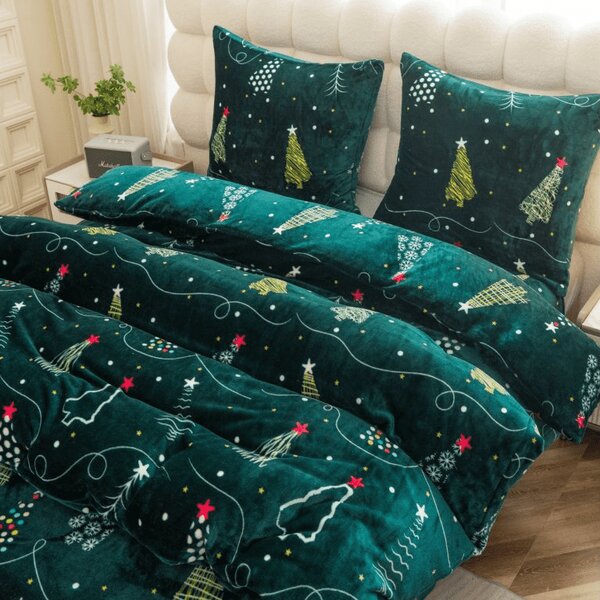 Pościel z mikropluszu CHRISTMAS DRIFT zielona Rozmiar pościeli: 70 x 90 cm | 140 x 200 cm