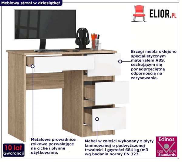 Biurko sonoma dąb + biały K6-K89