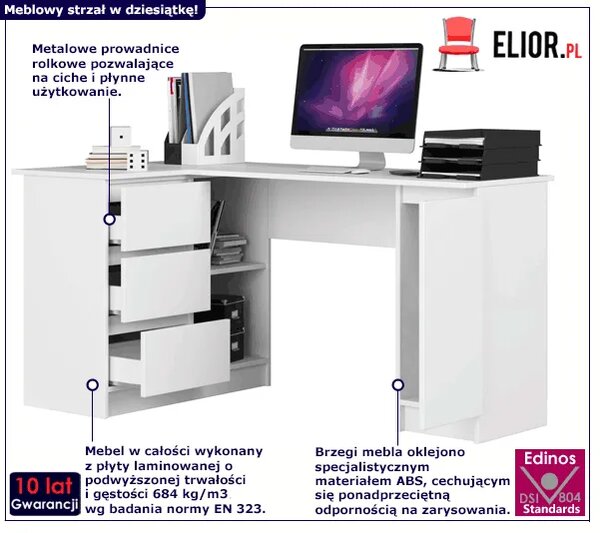 Białe Biurko W Kształcie Litery L F1-P07
