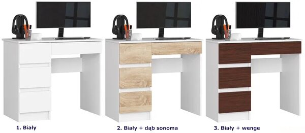 Biurko białe - dąb sonoma z szufladami T4-Z09