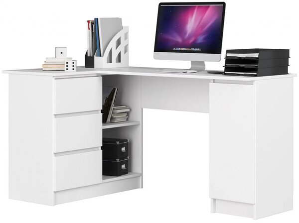 Białe duże biurko narożne z szufladami i szafką lewostronne - Osmen 3X