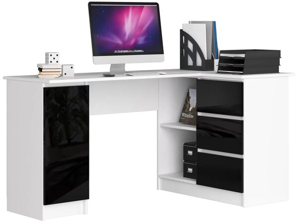 Biurko duże narożne komputerowe biały + czarny połysk prawostronne - Osmen 6X