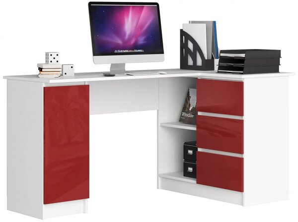 Duże biurko nowoczesne z szufladami biały + czerwony połysk prawostronne - Osmen 6X