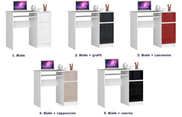 Białe młodzieżowe biurko z półkami połysk T1-C66