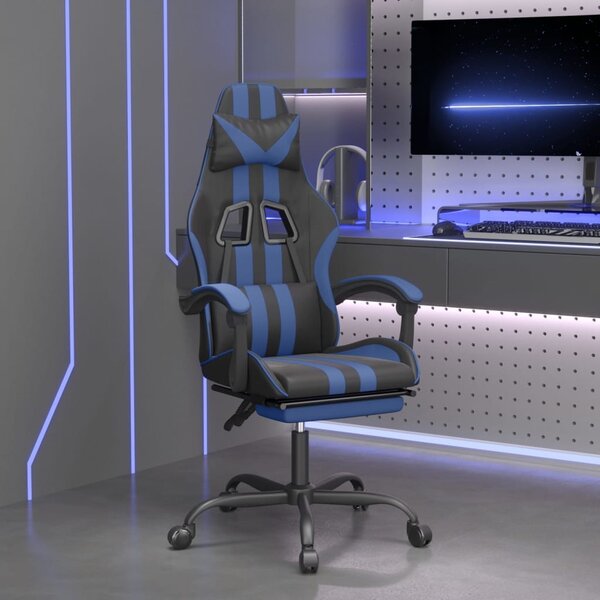 Obrotowy fotel gamingowy z podnóżkiem, czarno-niebieski