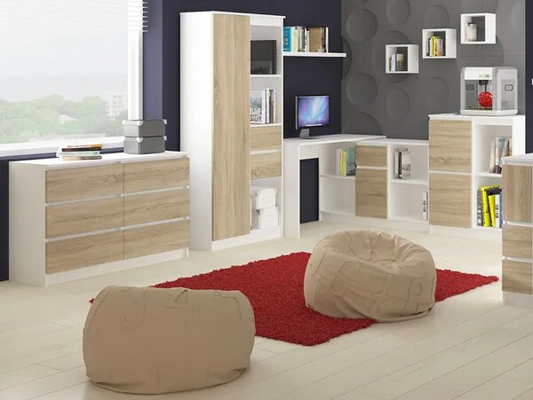 Minimalistyczne biurko do nauki białe + dąb sonoma R2-A49