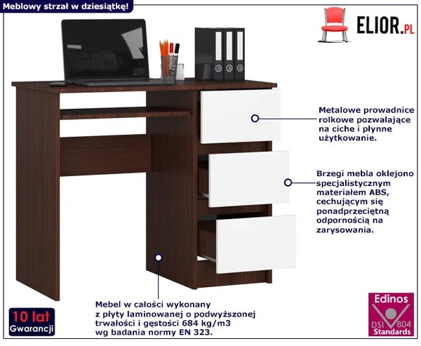 Komputerowe biurko z szufladami wenge + biały N1-F25
