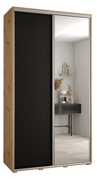 Szafa przesuwna wysoka Davos 3 140, gł. 60 cm artisan + czarny + srebrny