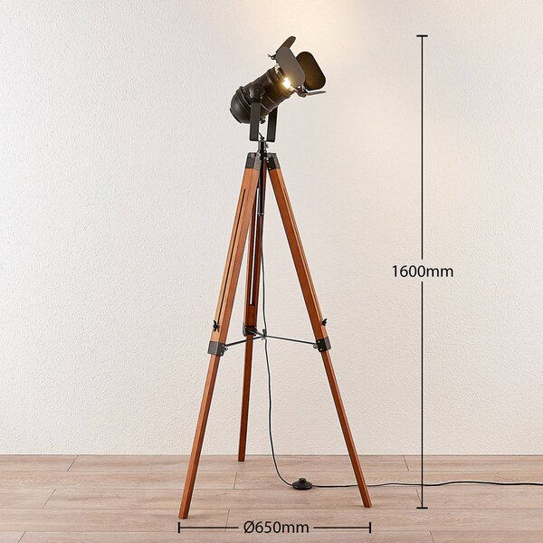 Lampa stojąca Hilma Lindby, brązowy / rdzawy, salon / jadalnia, drewno, industrialny