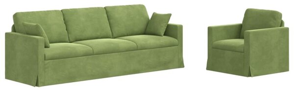 Modularna sofa aksamitna w kolorze jasnozielonym z czarnymi akcentami