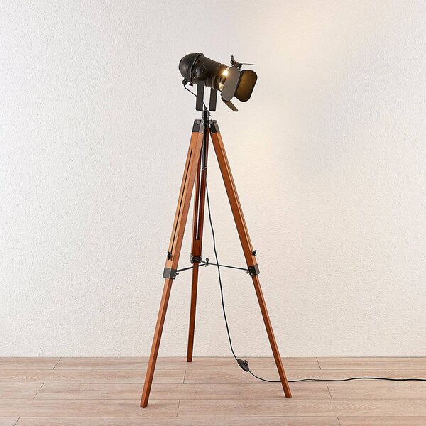 Lampa stojąca Hilma Lindby, brązowy / rdzawy, salon / jadalnia, drewno, industrialny