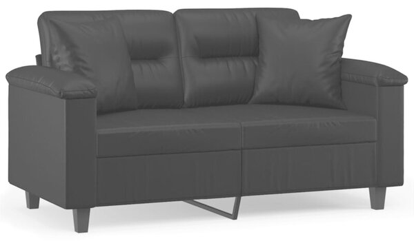 Sofa 2-osobowa z poduszkami, czarna, 120 cm, sztuczna skÃ³ra