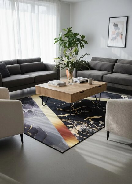 Nowoczesny czarny w złote dywan wzory 120x180 M5-C40