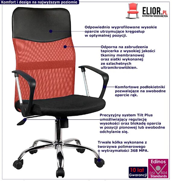 Czerwony ergonomiczny fotel obrotowy B9-L98
