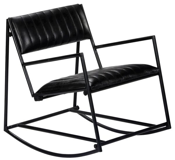 Czarny fotel bujany ze skóry naturalnej i stali - Tono