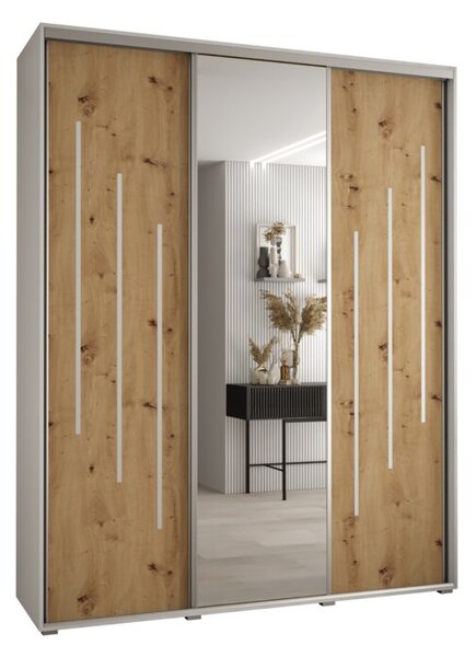Szafa przesuwna wysoka Davos 9 200, gł. 60 cm biały + artisan + srebrny