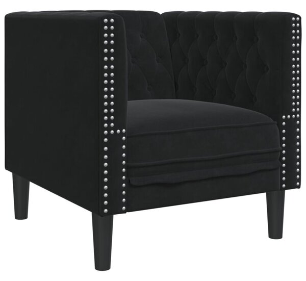 Fotel chesterfield, czarny, tapicerowany aksamitem