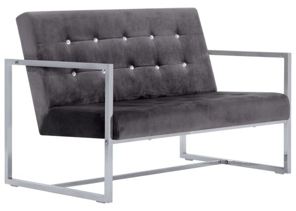 Sofa 2-osobowa z podÅokietnikami, ciemnoszara, chrom i aksamit