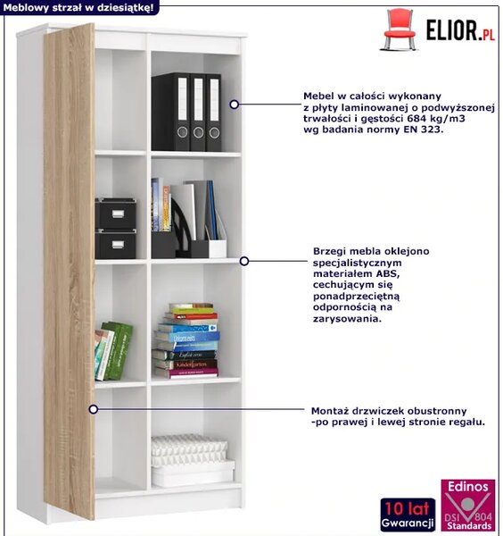 Regał do salonu z drzwiczkami biały + dąb sonoma E6-F70