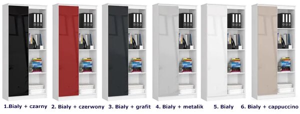 Regał z drzwiczkami i półkami biały + czarny połysk D7-D33