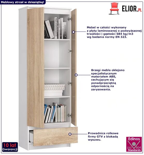 Minimalistyczny regał do salonu biały + dąb sonoma L6-K43