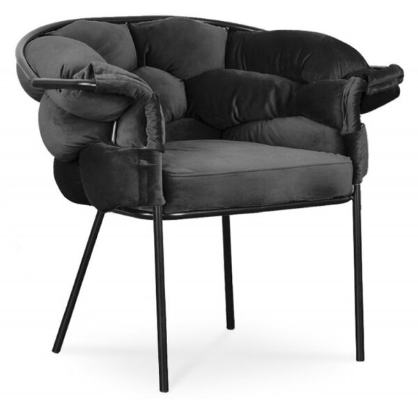 Fotel tapicerowany aksamitną tkaniną SHERRY - czarny / R100