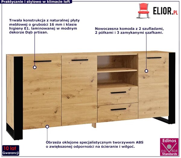 Długa komoda dąb artisan N3-E57