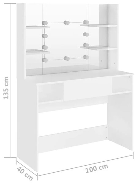 Biała Toaletka Z Lustrem I Żarówkami Led H4-E33