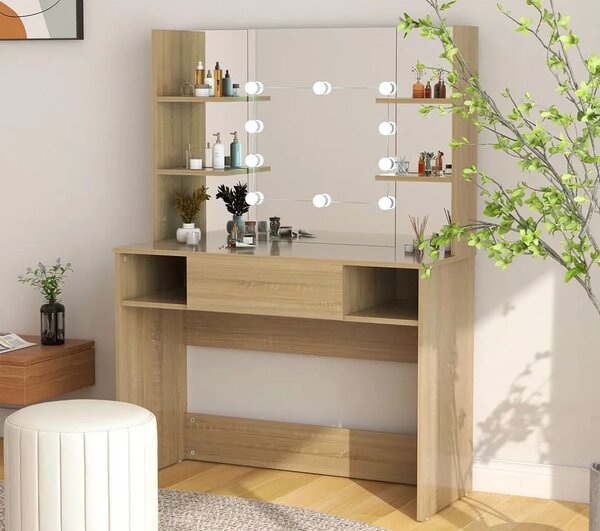 Dębowa toaletka do sypialni z żarówkami LED L3-L25
