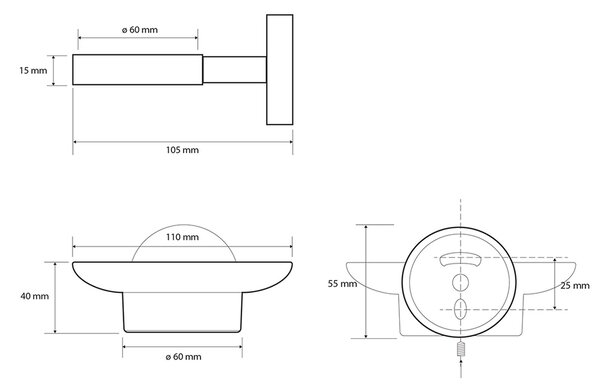 SAPHO XB800 X-round black mydelniczka, szkło mleczne, czarny