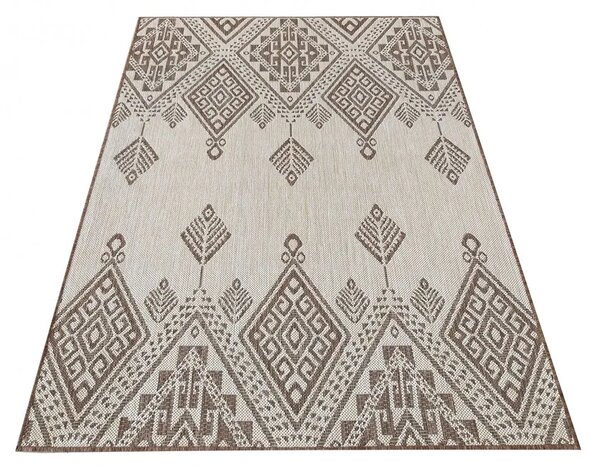 Brązowy dywan dwustronny w stylu boho T7-F36