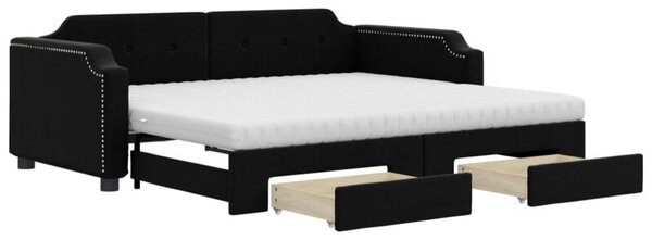 Sofa rozsuwana z szufladami, czarna, 90x190 cm, tkanina