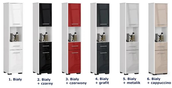 Regał łazienkowy z drzwiczkami biały + cappuccino połysk A8-C11