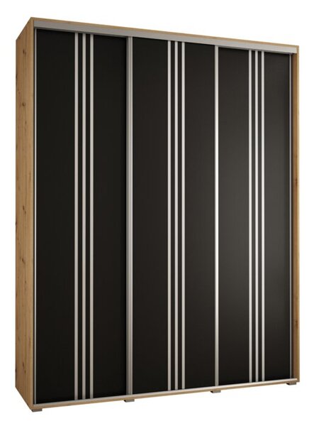 Szafa przesuwna wysoka Davos 6 200, gł. 45 cm artisan + czarny + srebrny