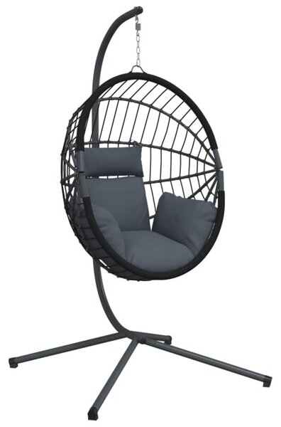 Wiszące krzesło kokon ze stojakiem, antracytowe, rattan i stal