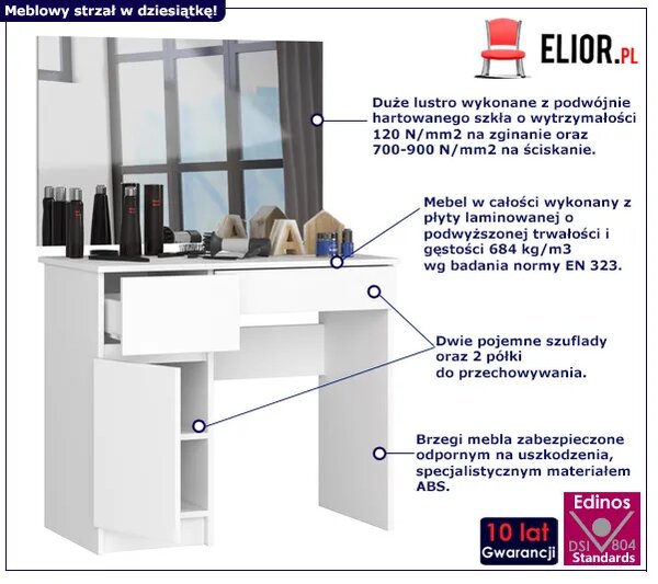 Toaletka do sypialni z lustrem lewostronna B0-D90