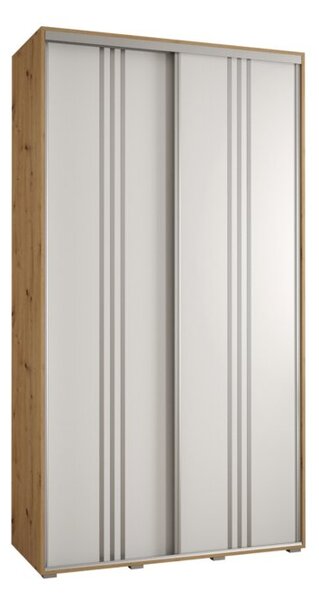 Szafa przesuwna wysoka Davos 6 140, gł. 60 cm artisan + biały + srebrny