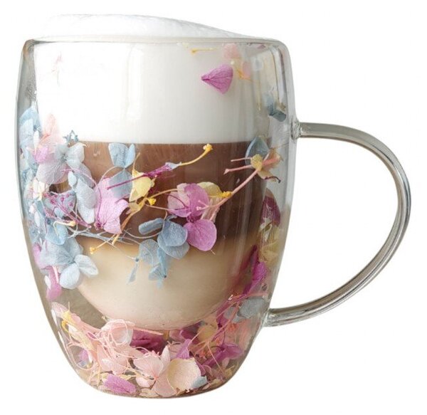 Szklanka termiczna z kwiatami w środku, gipsówka hortensje róż 300 ML 1szt SZK180