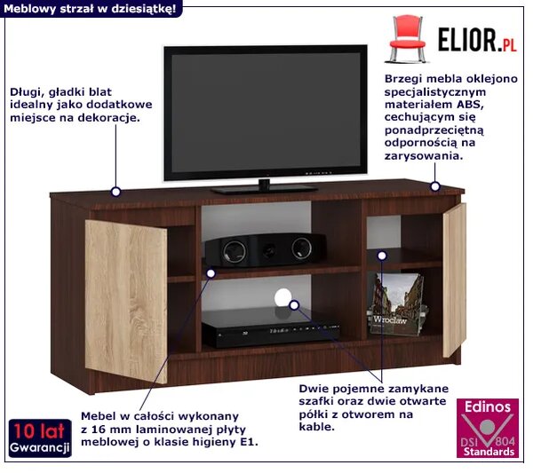 Szafka wenge pod telewizor + dąb sonoma 120 cm P5-H36