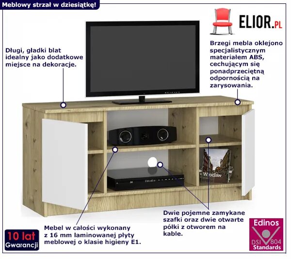 Szafka pod telewizor dąb artisan - biały T5-F44