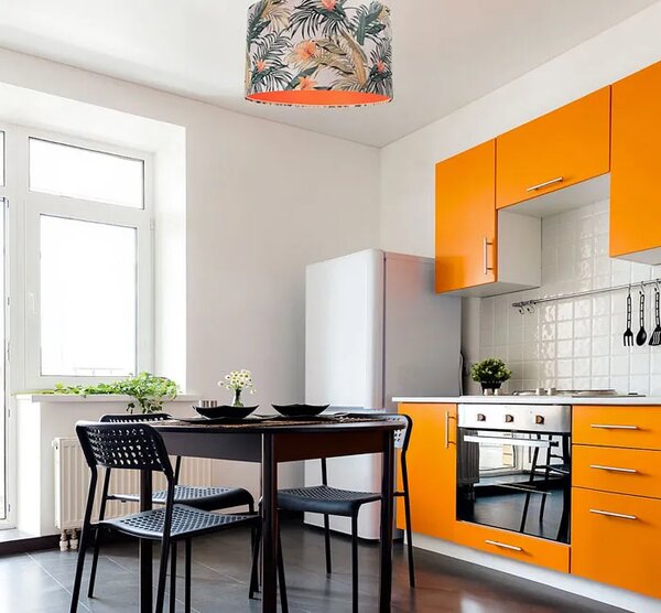 Pomarańczowa lampa wisząca z abażurem w kwiaty - S367 M7-M98
