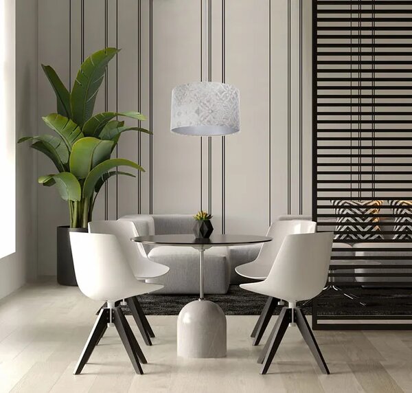 Szaro srebrna lampa wisząca z ozdobnym abażurem 17X S363 M7-B48