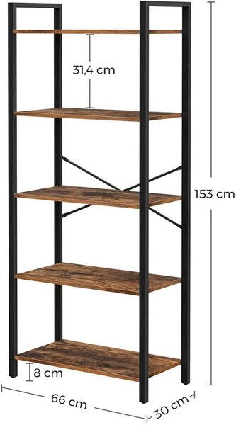 Loftowy regał do salonu z 5 półkami E8-P36