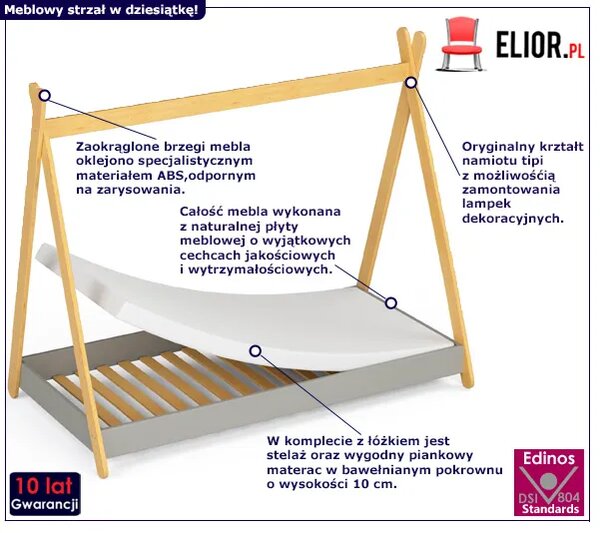 Białe łóżko dziecięce tipi 80x180B7-L15