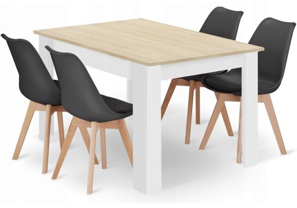 Zestaw stół prostokątny 120x80cm dąb sonoma + 4 krzesła MARK czarne