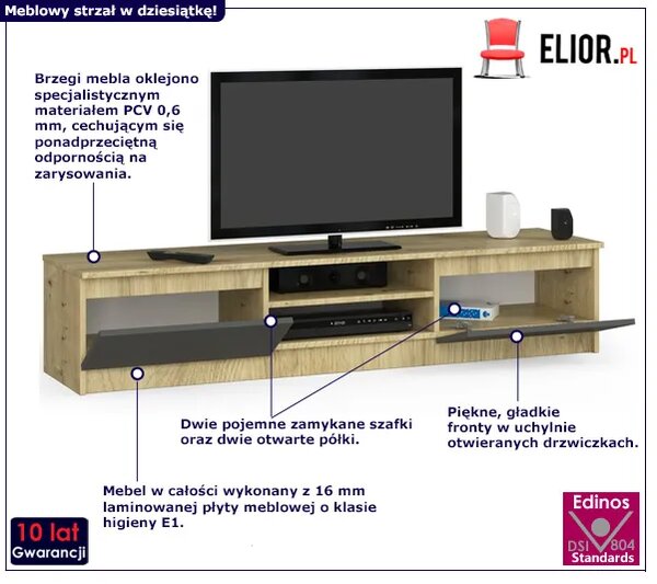 Szafka RTV do salonu dąb artisan + grafit P0-K80